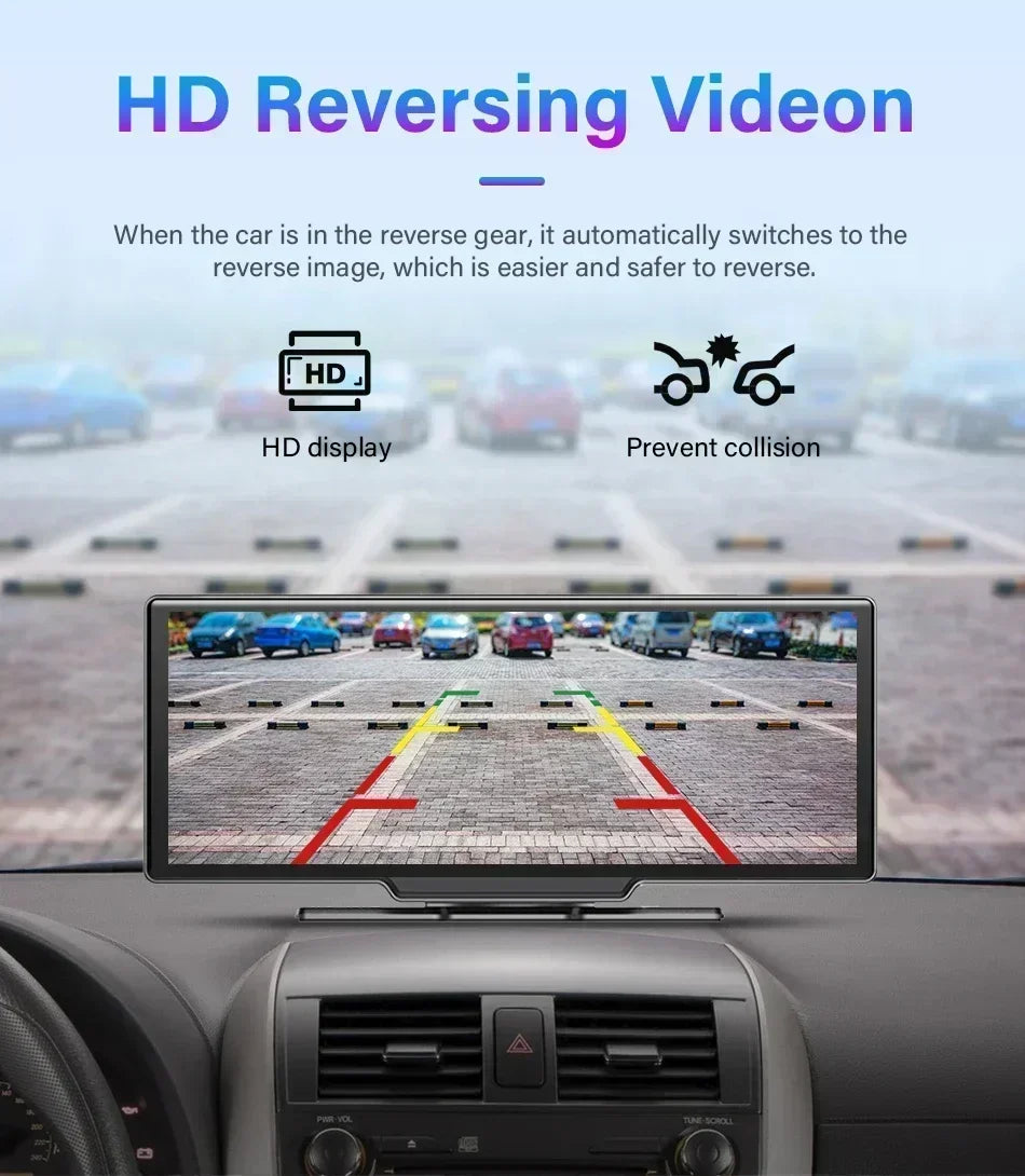 Srnubi 10.26" 4K Dash Cam with CarPlay, Android Auto & GPS