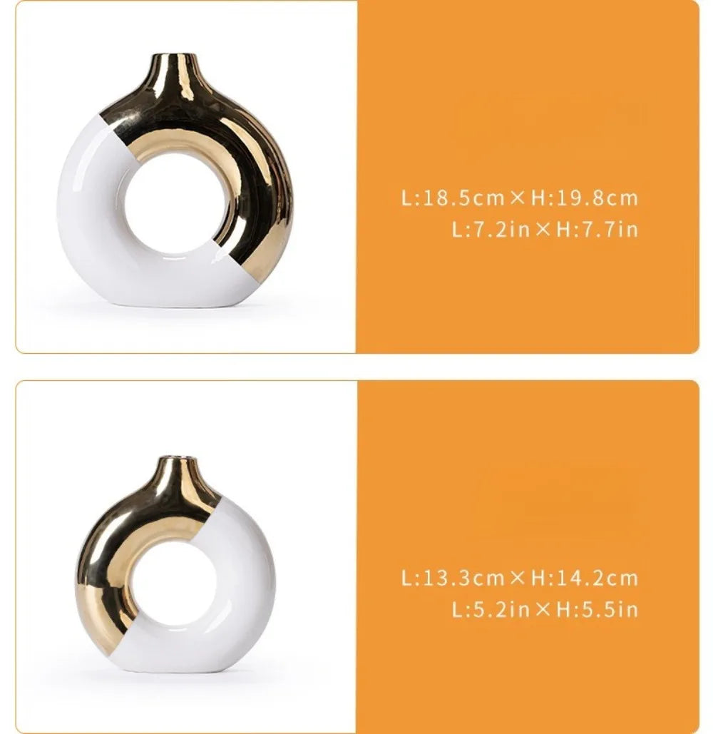 Gold Ceramic Flower Vase - Elegant Home & Wedding Decor
