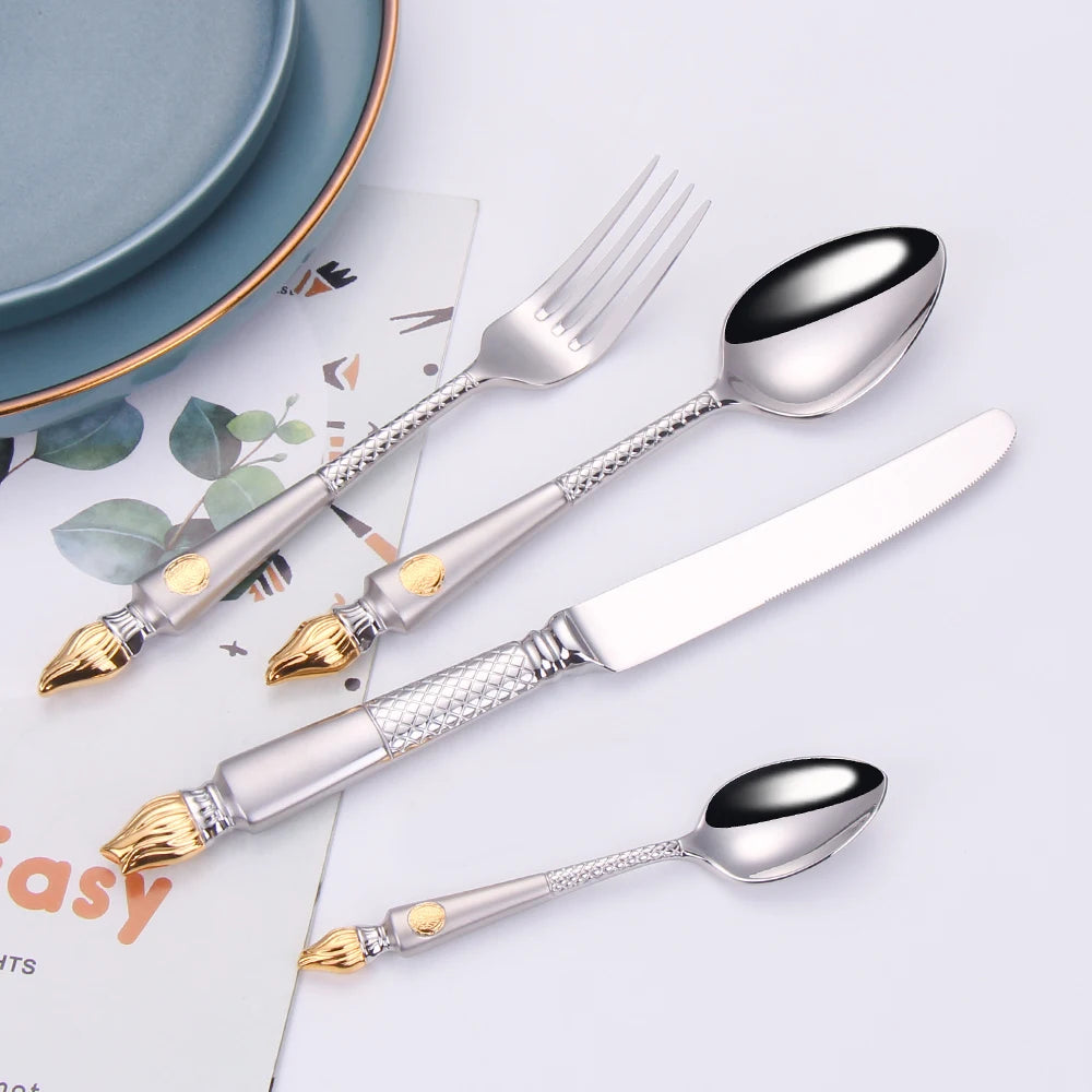 Vabena 4 Pcs Luxury Vintage Stainless Steel Flatware Set