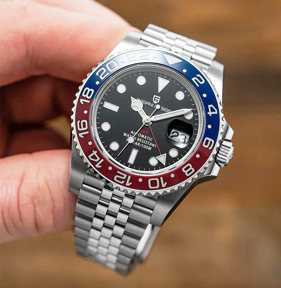 PAGANI DESIGN PD-1662 Luxury GMT Mechanical Watch - Sapphire, Steel, 100M Waterproof