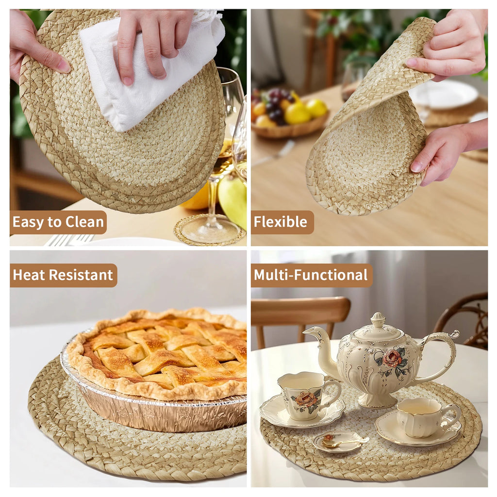 Premium Round Braided Placemats - Set of 6 | Dining Table Decor