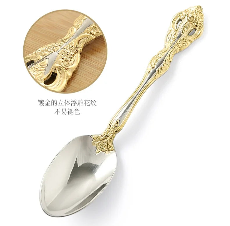 Luxury Retro Gold Silverware Set | 5-Piece 304 Stainless Steel Cutlery