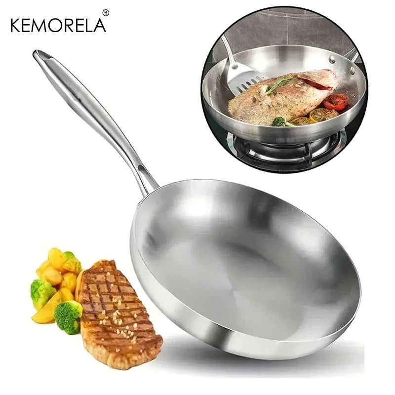 Vabena 5-Ply Stainless Steel Frying Pan - 22-28CM Non-Stick Wok