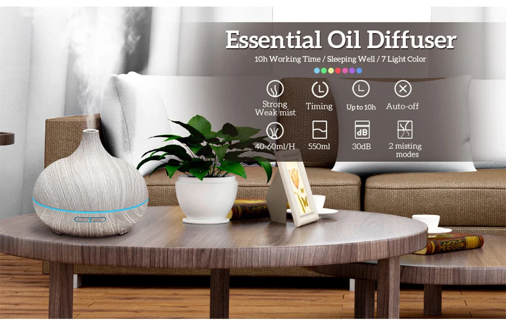 Wood Grain Aromatherapy Diffuser with Remote - Essential Oil Mist