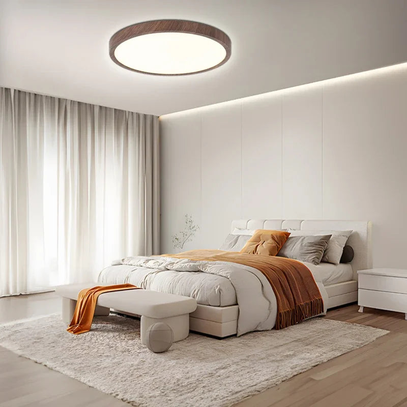Modern Circular LED Ceiling Light - Ultrathin Wood Grain Walnut Decorative