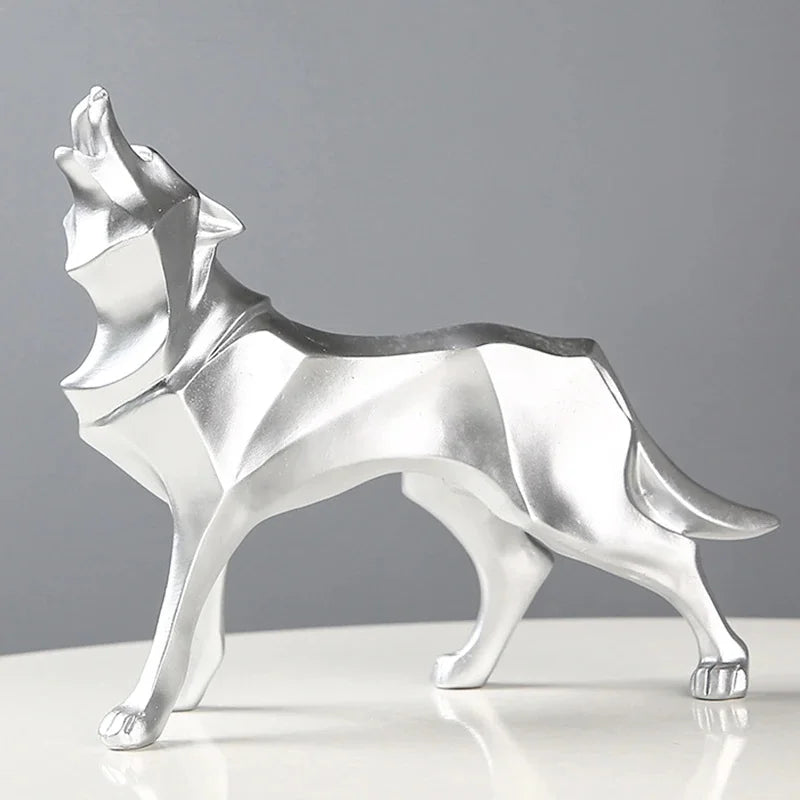 Modern Abstract Geometric Wolf Figurine - Resin Statue for Home & Office Decor