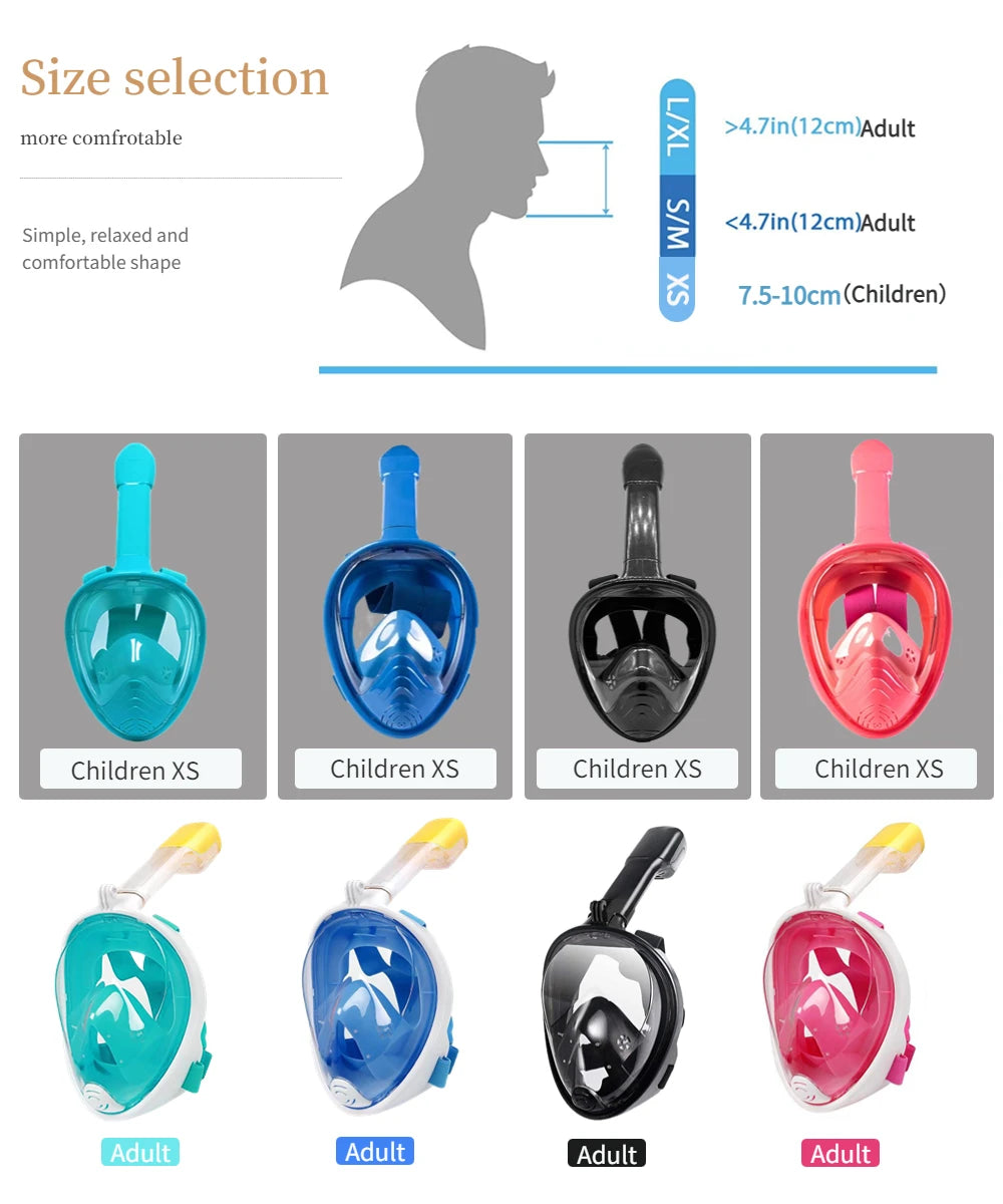 Vabena Full Face Diving Mask - Anti-Fog Snorkel Gear for Adults & Kids