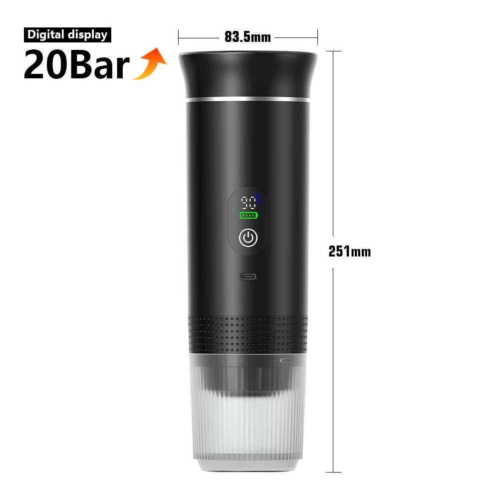 DENOKIN Wireless Portable Espresso Machine for Car - On-the-Go Coffee Maker