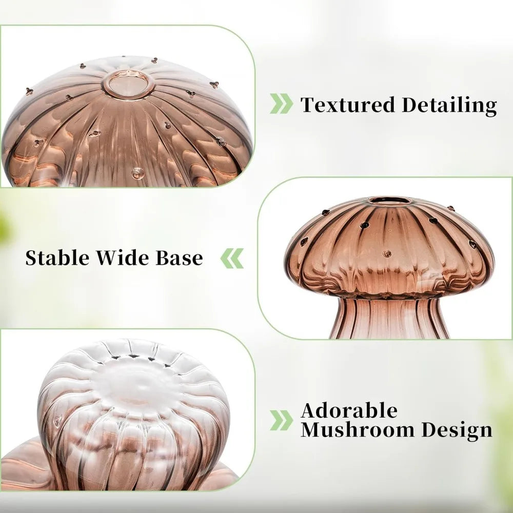 5Pcs Colourful Mushroom Glass Vases | Hydroponic Flower Pots Home Decor