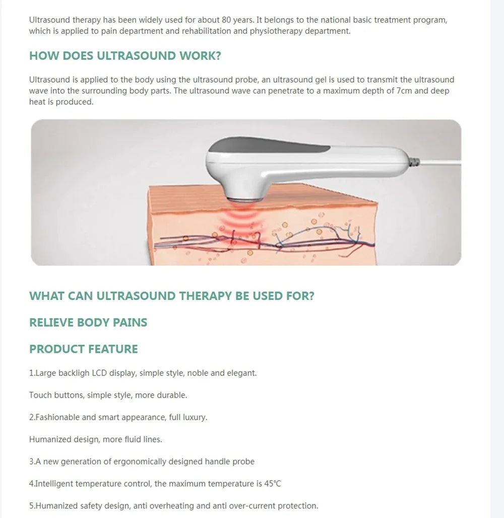 Ultrasonic Therapy Machine for Pain Relief | 1MHz Ultrasound Device