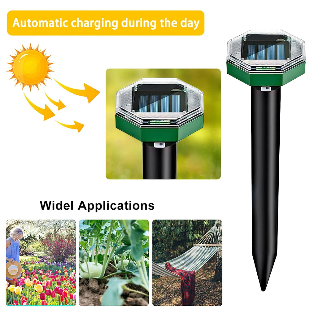 Solar Ultrasonic Pest Repeller - Outdoor Lawn Mouse, Snake & Insect Defense