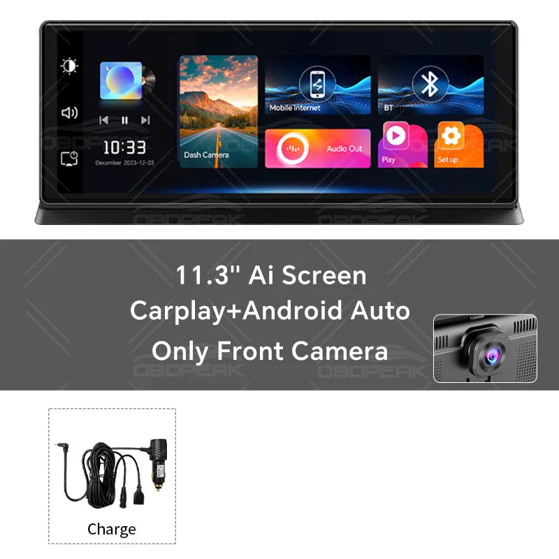 K2 Pro 11.3" 4K Wireless CarPlay Android Auto Dash Cam with GPS & Dual Lens