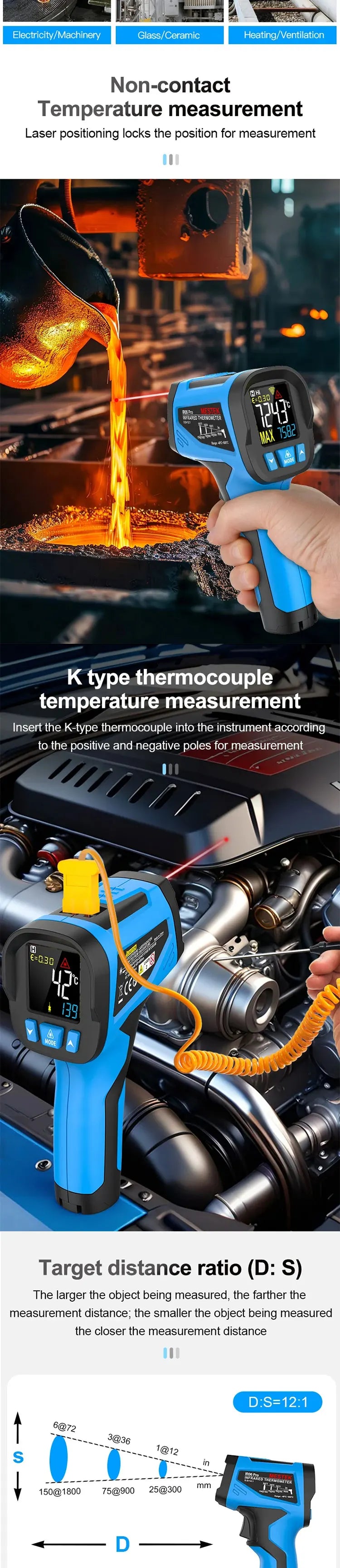 Mestek -50 to 800°C Digital IR Thermometer, Pyrometer & Hygrometer