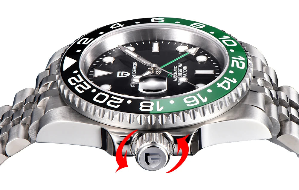 PAGANI DESIGN PD-1662 Luxury GMT Mechanical Watch - Sapphire, Steel, 100M Waterproof