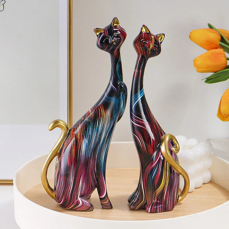 Nordic Graffiti Cat Sculpture - Abstract Resin Art Decor, Modern Home Decor