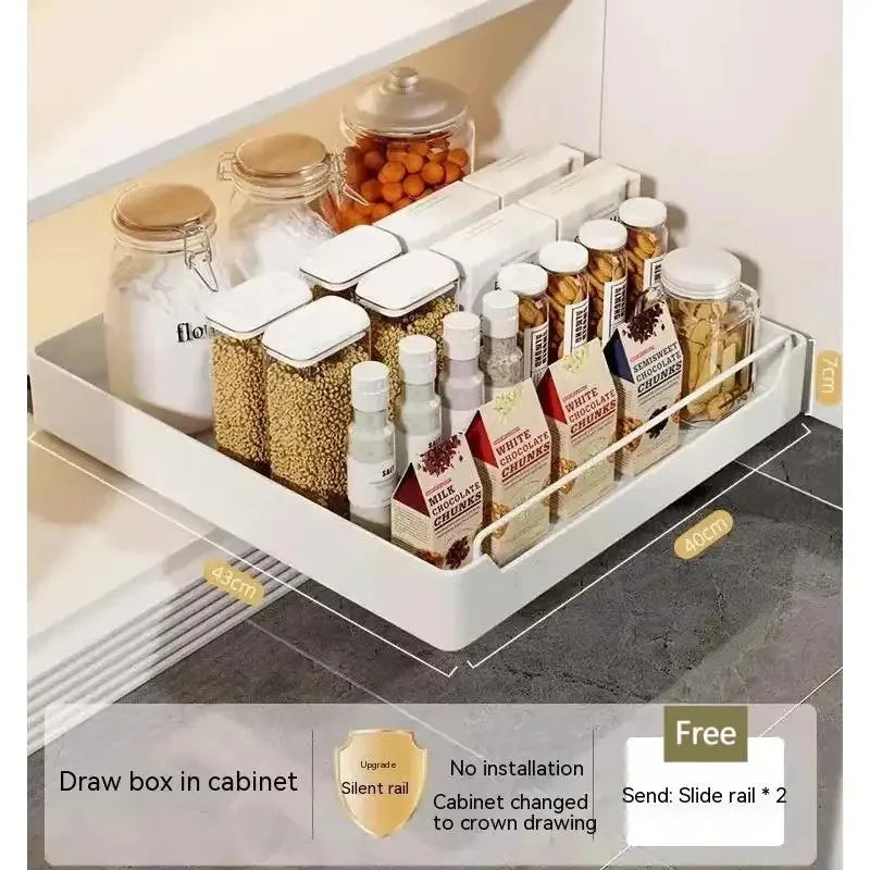 Kitchen Cabinet Pull-Out Drawer Organizer - Spice Rack & Storage Tray