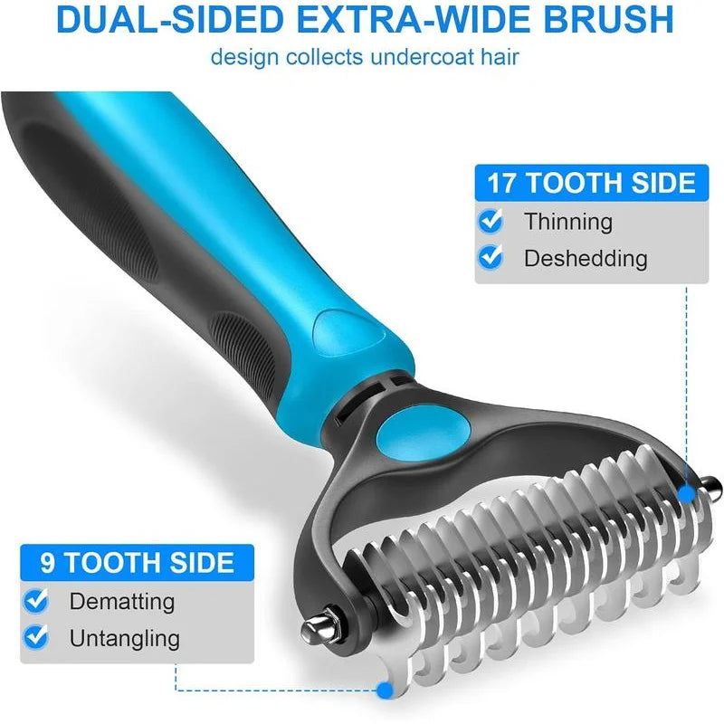 2in1 Pet Deshedding Brush & Knot Cutter - Stainless Steel Dog & Cat Grooming Tool