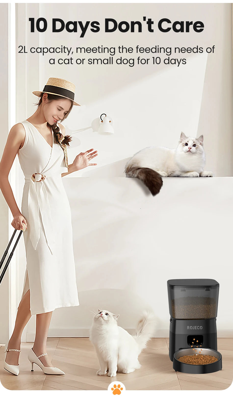 ROJECO Automatic Pet Feeder - Button Version Auto Cat & Dog Food Dispenser