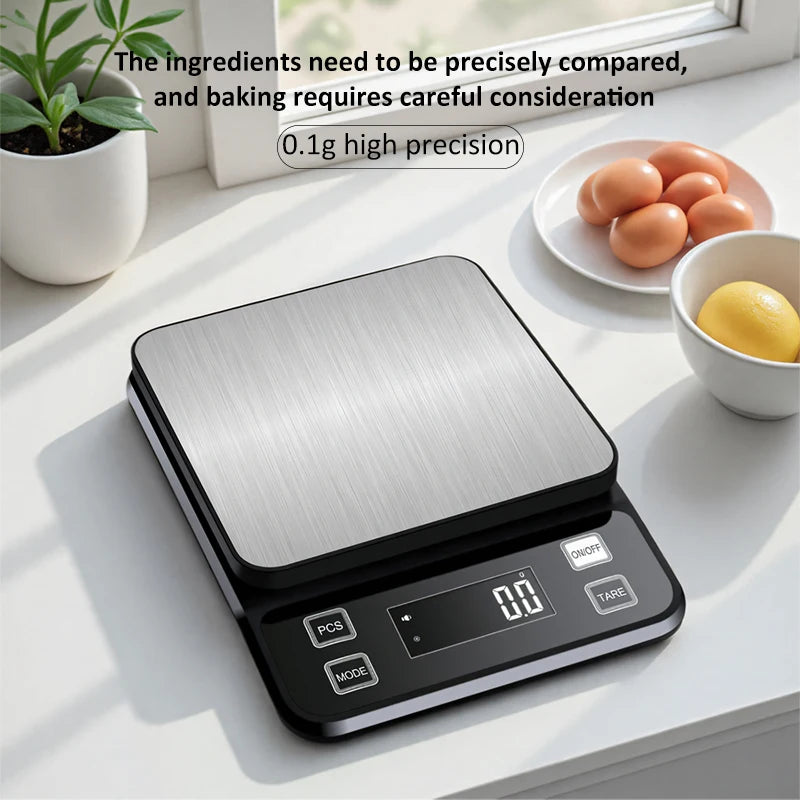 Digital Waterproof Stainless Steel Kitchen Scale - 3/5/10kg, 0.1g Precision