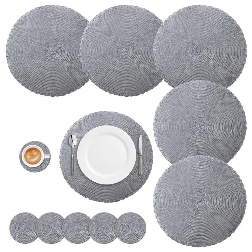 Elegant Round Braided Washable Placemats - Set of 6