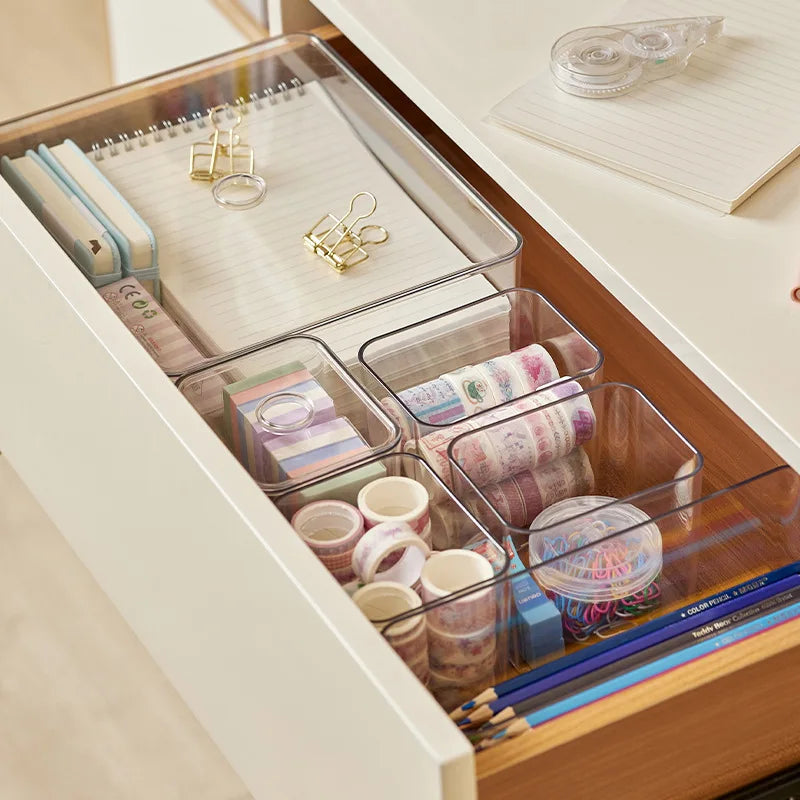 Clear Acrylic Drawer Organizer Sets - Transparent Storage Bins for Stationery & Makeup