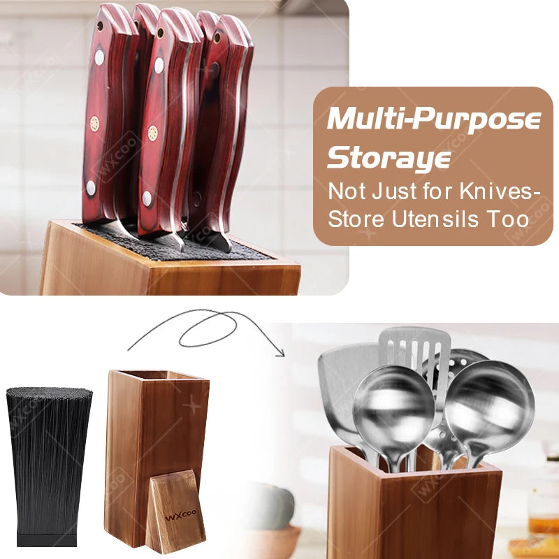 Acacia Wood Universal Knife Block - Space-Saving & Stylish Kitchen Organizer