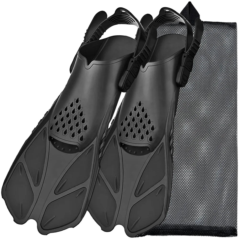 Snorkel Fins Adjustable Open Heel Travel Size Silicone Flippers