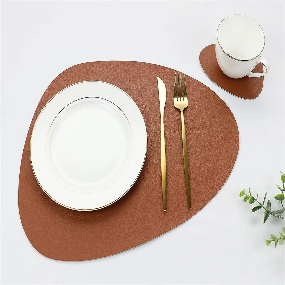 Modern Irregular PU Leather Placemats - Waterproof & Reversible Dining Table Mats