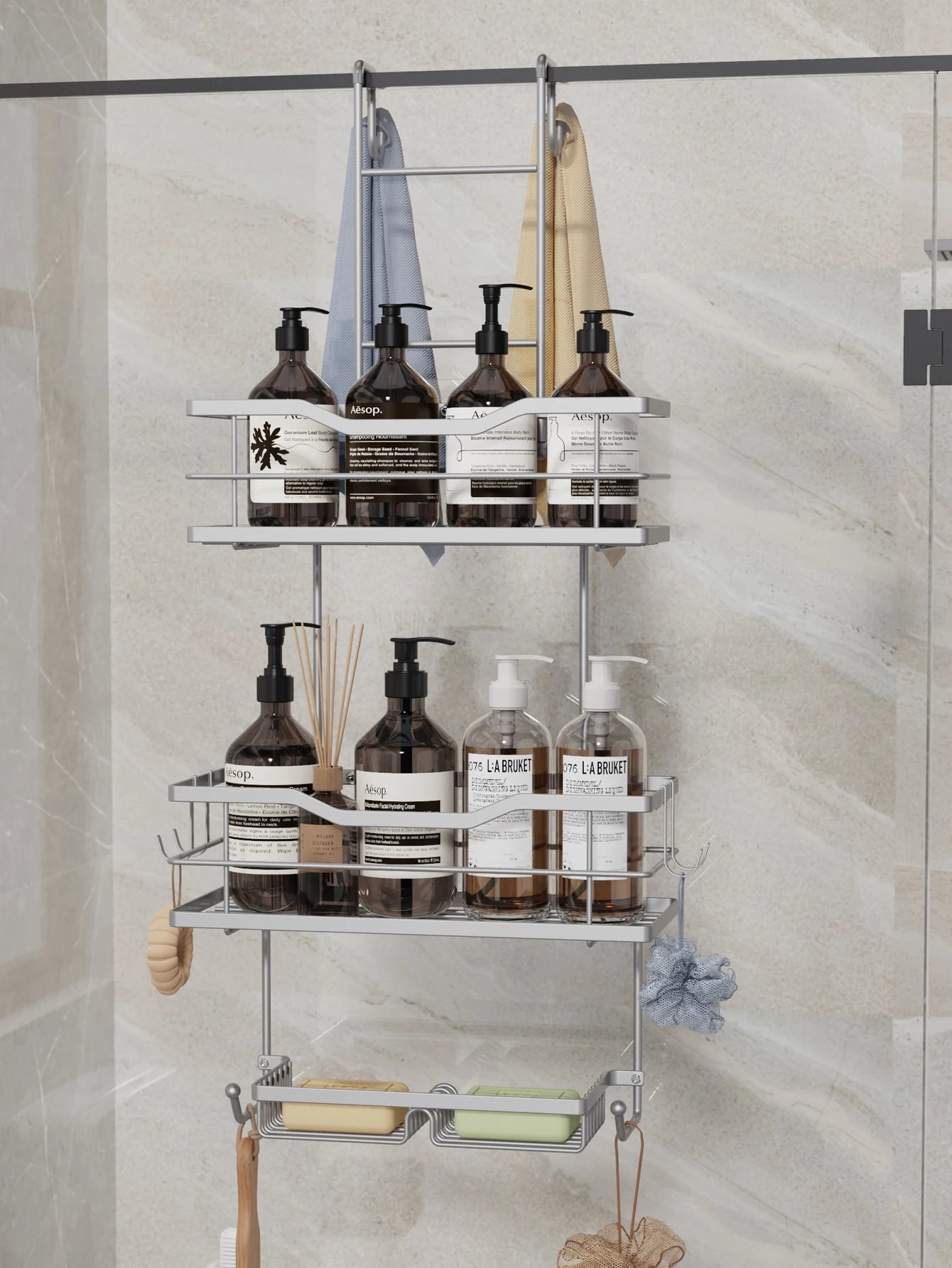 3-Tier Hanging Shower Caddy - Large Capacity Bathroom Organizer with 2 Soap Dishes