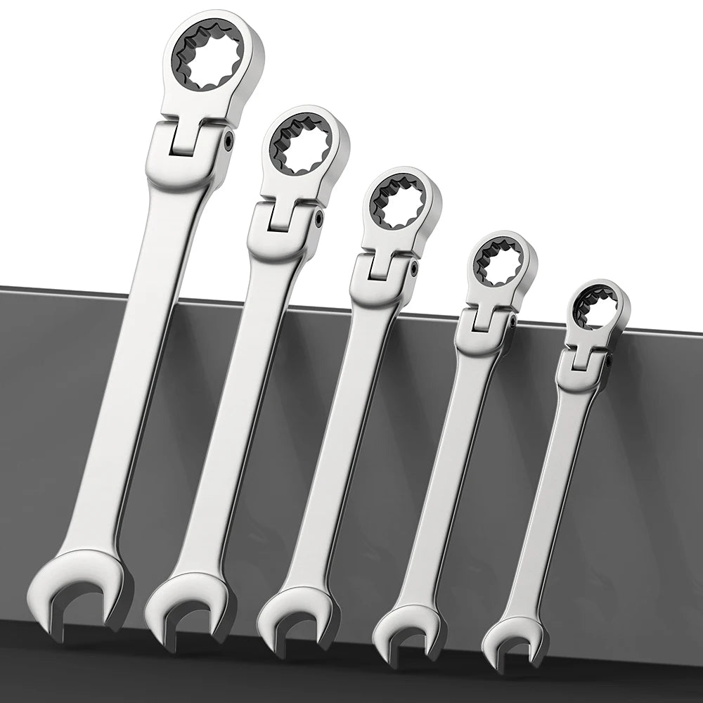 Ratcheting Flex Head Spanner Set | 6-23mm Metric Wrench Kit