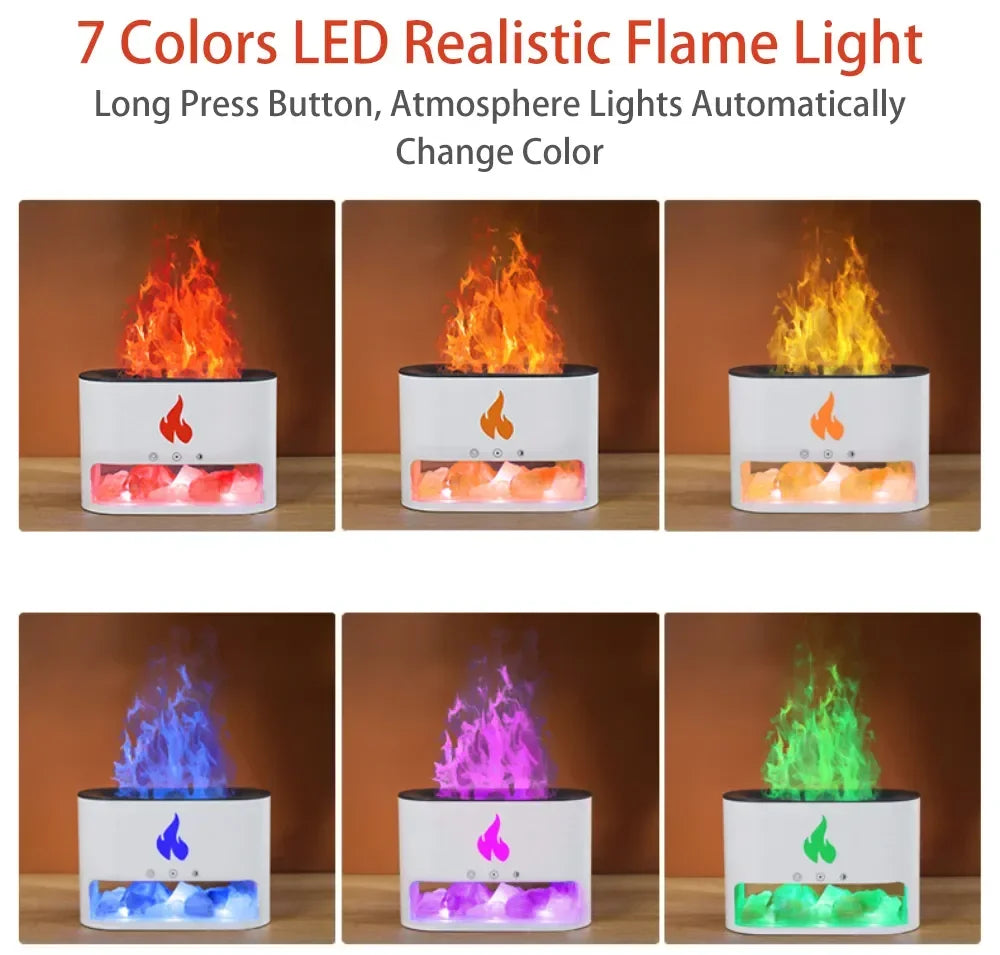 7-Color Flame Volcano Diffuser & Humidifier | Crystal Salt Lamp Fire Effect