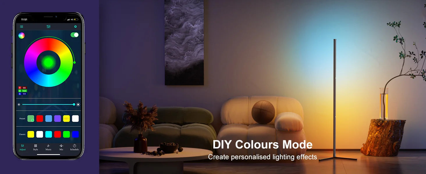 Vabena Smart RGB Corner Floor Lamp - Music Sync & App Control