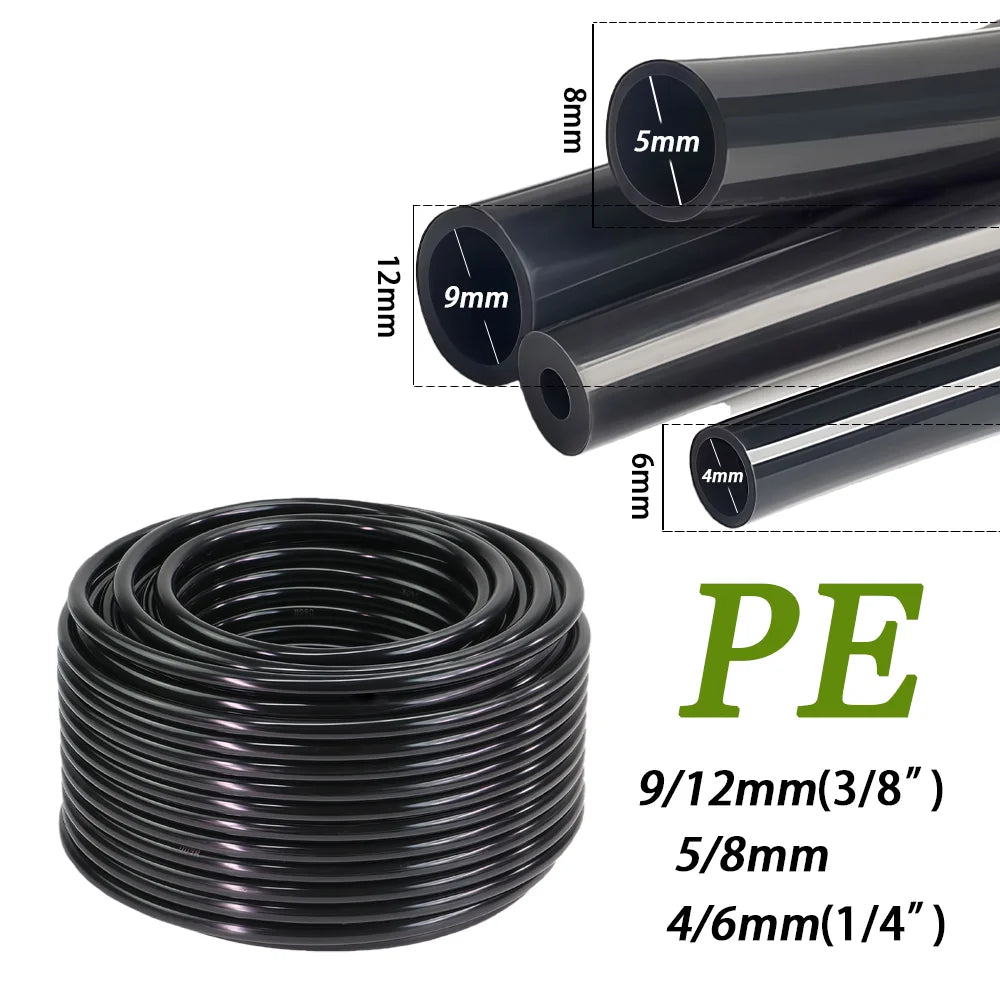 Vabena Black PE Drip Irrigation Pipe 1/4" 3/8" OD 6-12mm – Pressure Proof Garden Hose