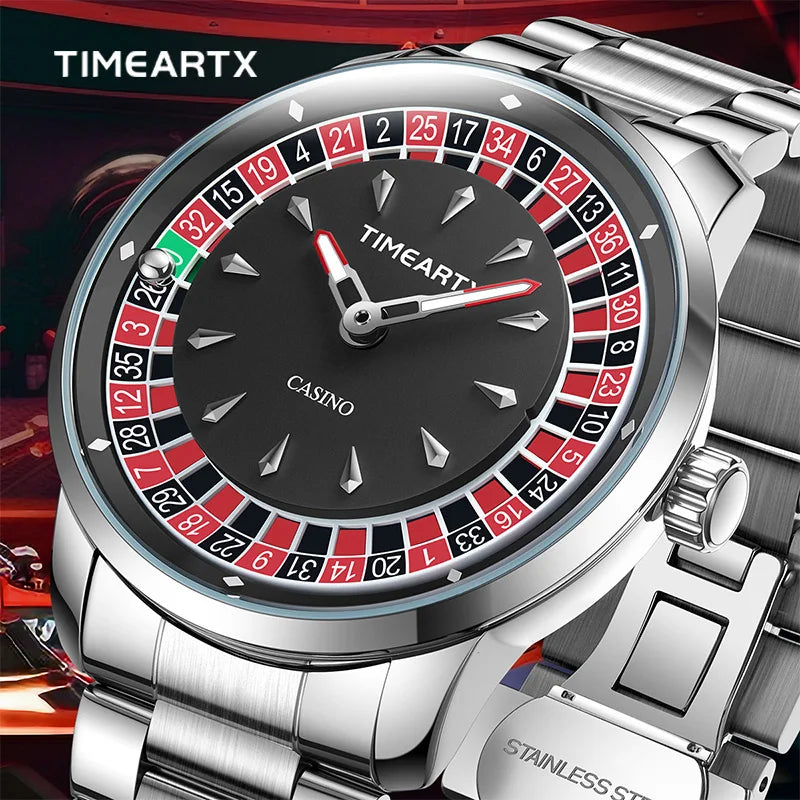 TIMEARTX Luxury Roulette Poker Game Quartz Watch for Men