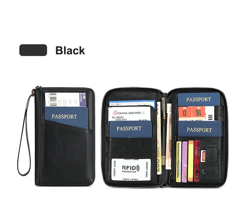 Travel Passport Wallet - RFID Anti-Theft PU Leather Organizer for Men & Women