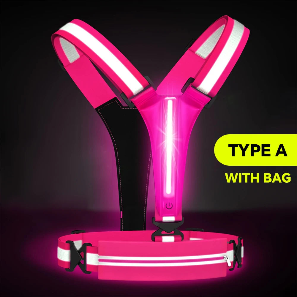 Vabena LED Reflective Running Vest - USB Rechargeable & Waterproof Phone Pouch