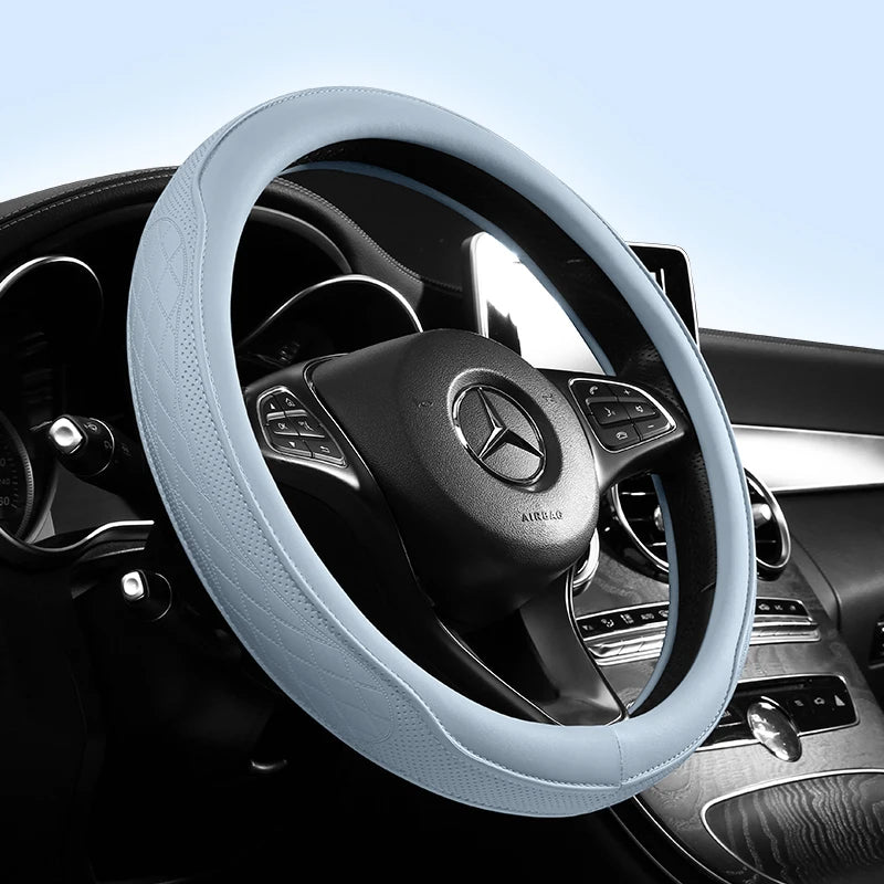 Vabena Napa Leather Perforated Patchwork Steering Wheel Cover Universal 15-inch