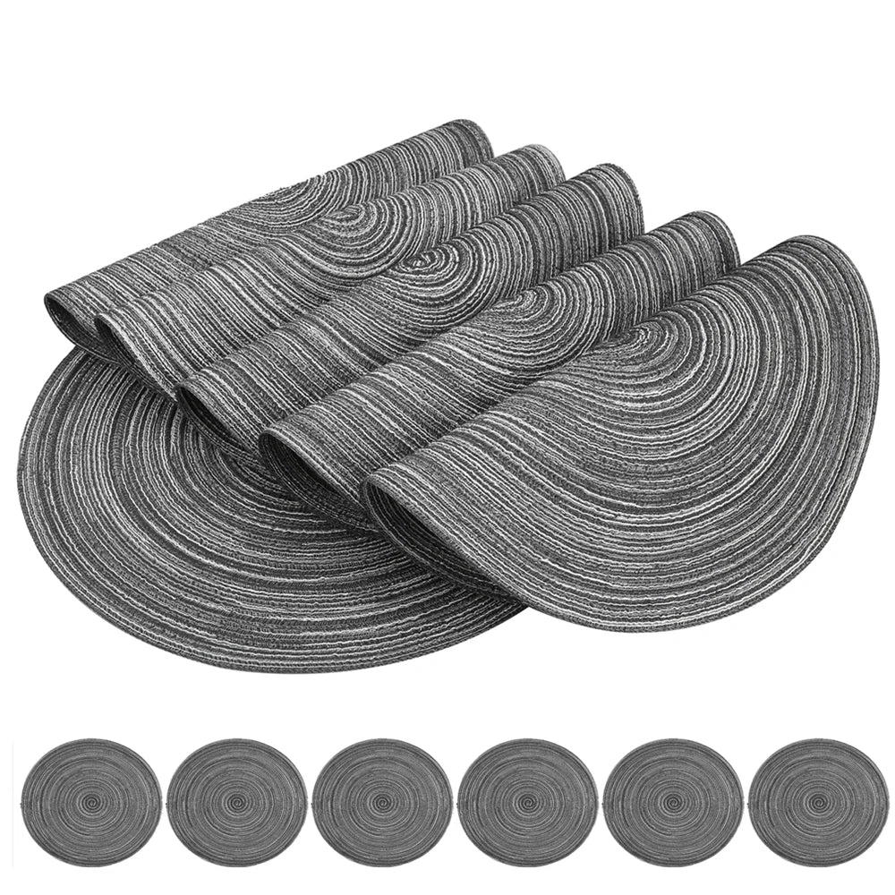 Set of 6 Round Braided Washable Placemats - Heat Resistant Table Mats
