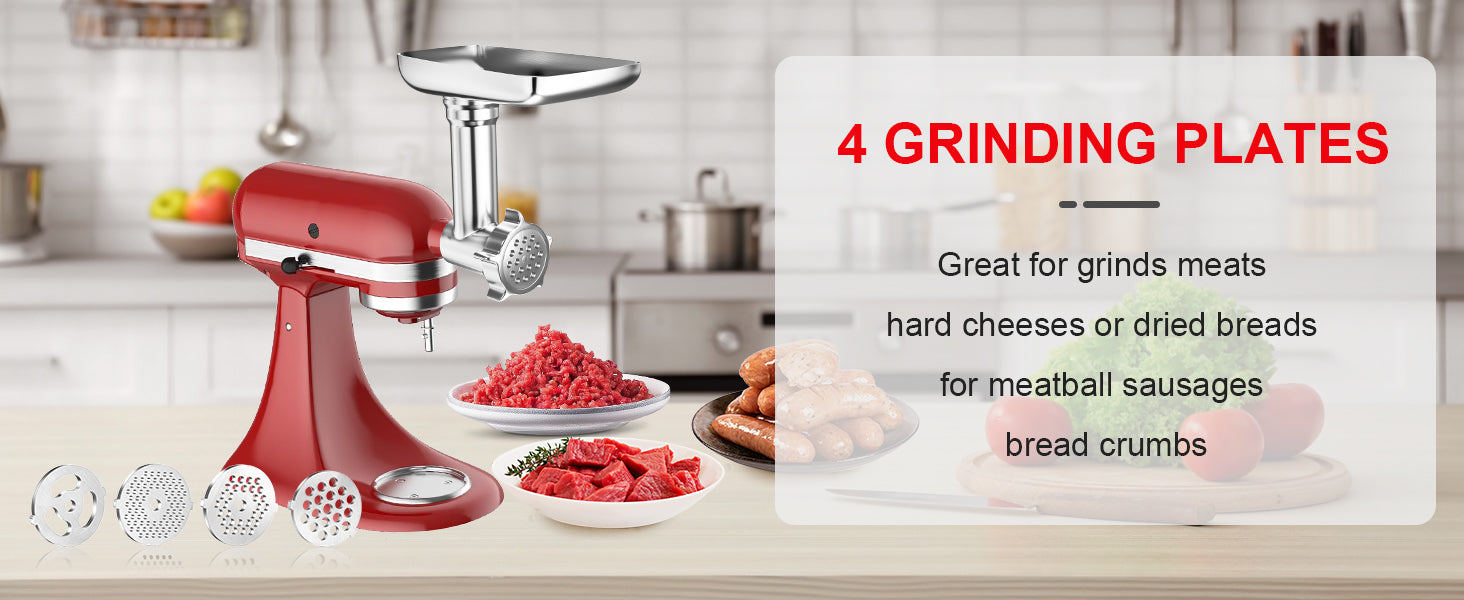 Vabena Metal Food Grinder & Sausage Stuffer for KitchenAid & Cuisinart Mixers