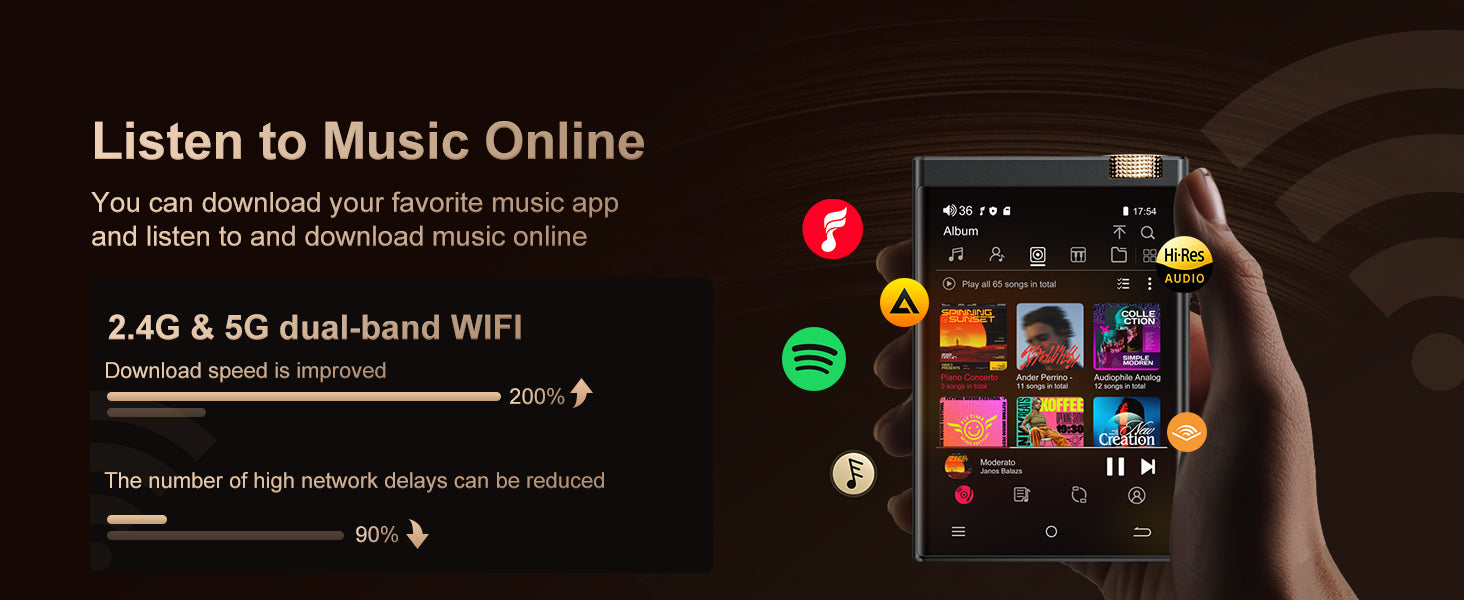 Vabena Hi-Fi MP3 Player - Oilsky Lossless DSD Audio, Bluetooth, WiFi, up to 1TB